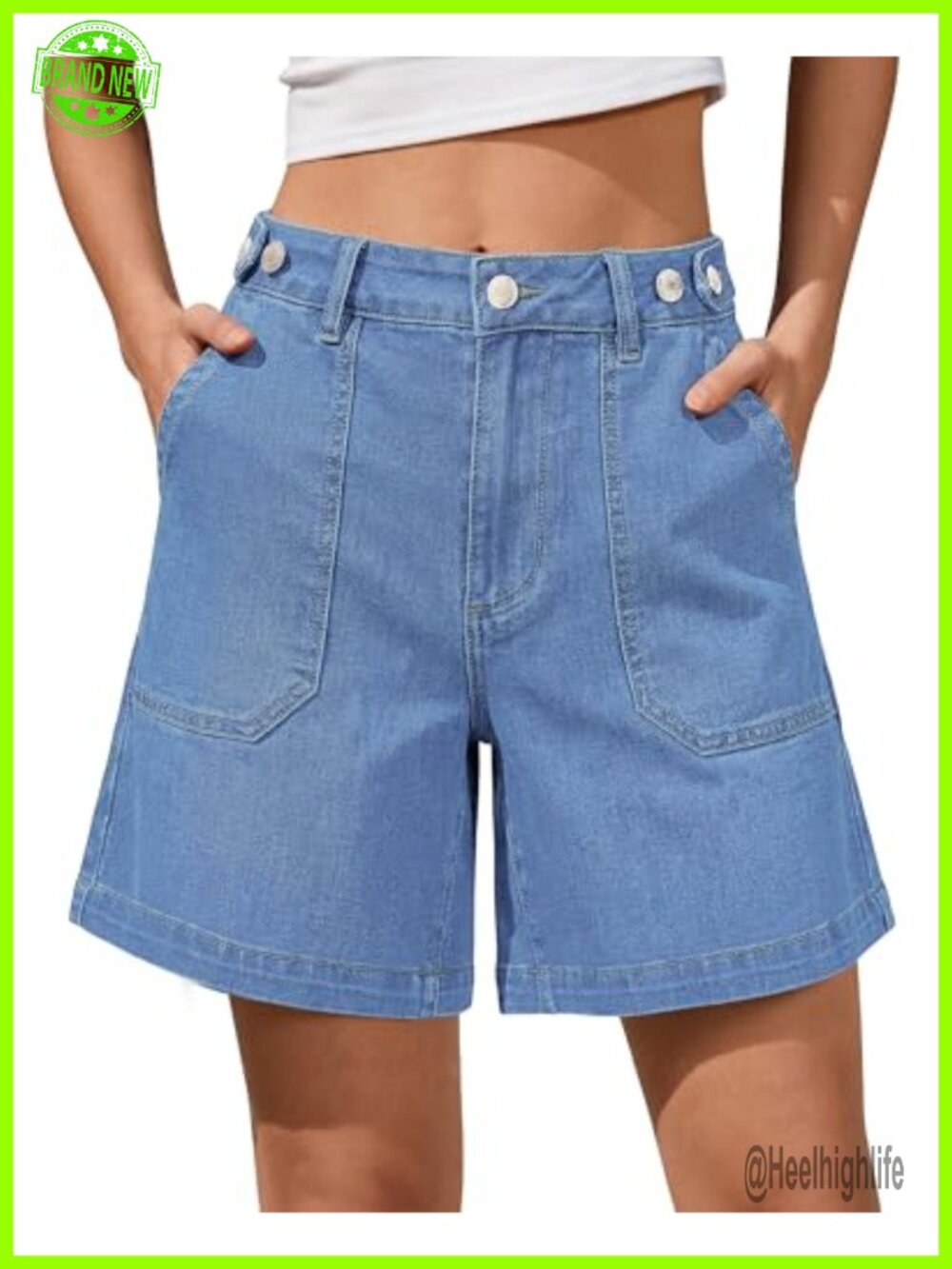 Women's High Waist Jean Shorts with Adjustable Cinch Waist, Wide Leg 7-Inch